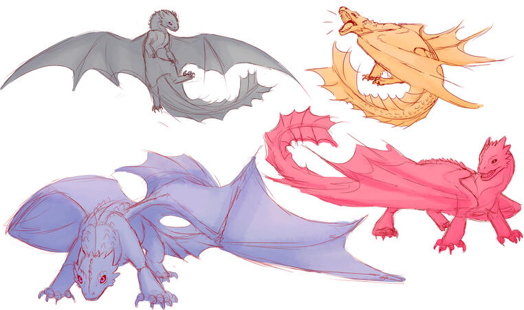 4 fullbody coloured simple shaded sketches