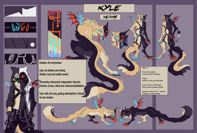 oc belongs to me, flame06 on bluesky / 1 headshot 1 sketched & coloured fullbody, 2 mirroed fullbody 1 fullbody flart colour